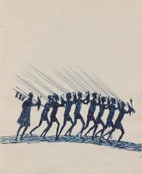 Kwat Kwat -folk - (aboriginerne vender tilbage fra jagt) Skitsebog hovedsageligt af aktiviteter fra aboriginals og hvide